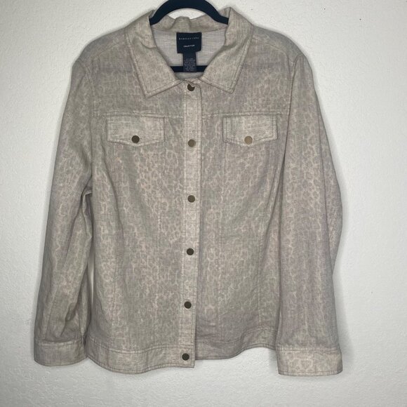 Doncaster Collection Linen Blend Button-Up Jacket Womens XL Beige Leopard Print - Picture 1 of 14